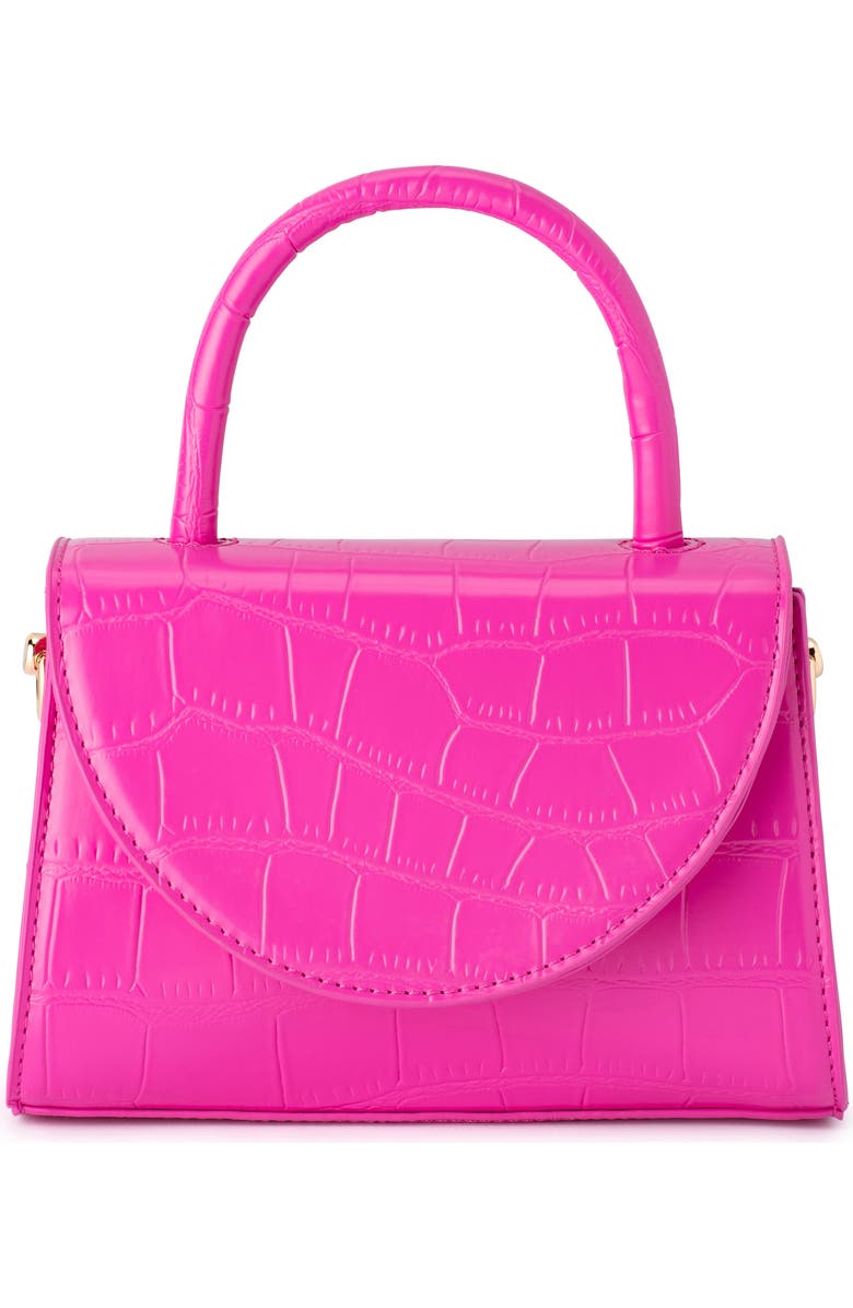 Olga Berg Nadia Croc Embossed Faux Leather Top Handle Bag, Main, color, Fuchsia