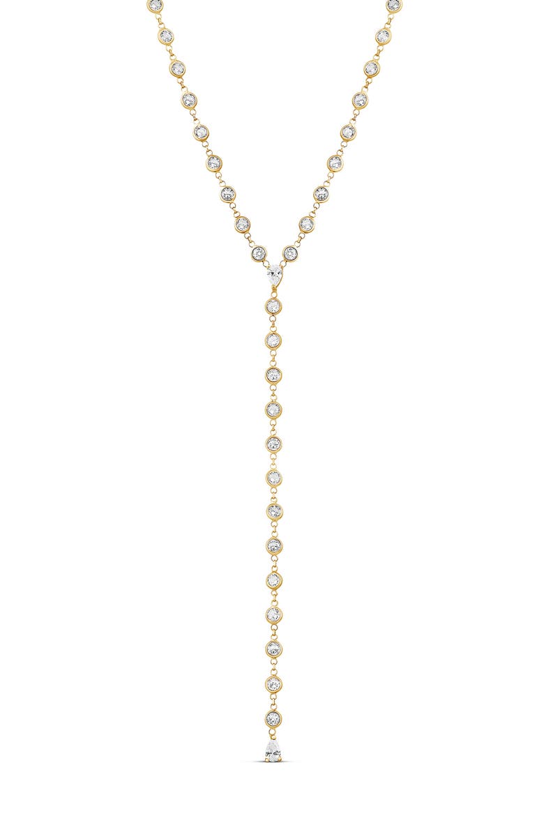 Cubic Zirconia Bezel Y-Necklace, Main, color, GOLD/ WHITE