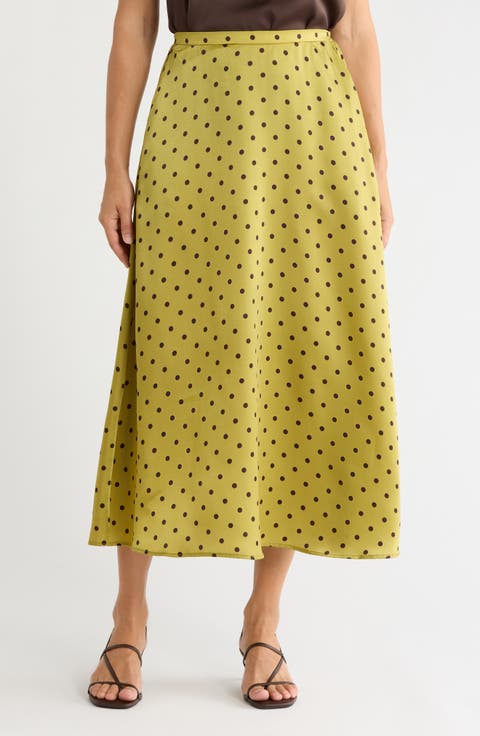 Printed Satin Midi Skirt