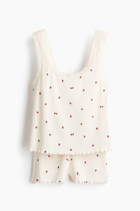Lace-trimmed Ribbed Pyjamas