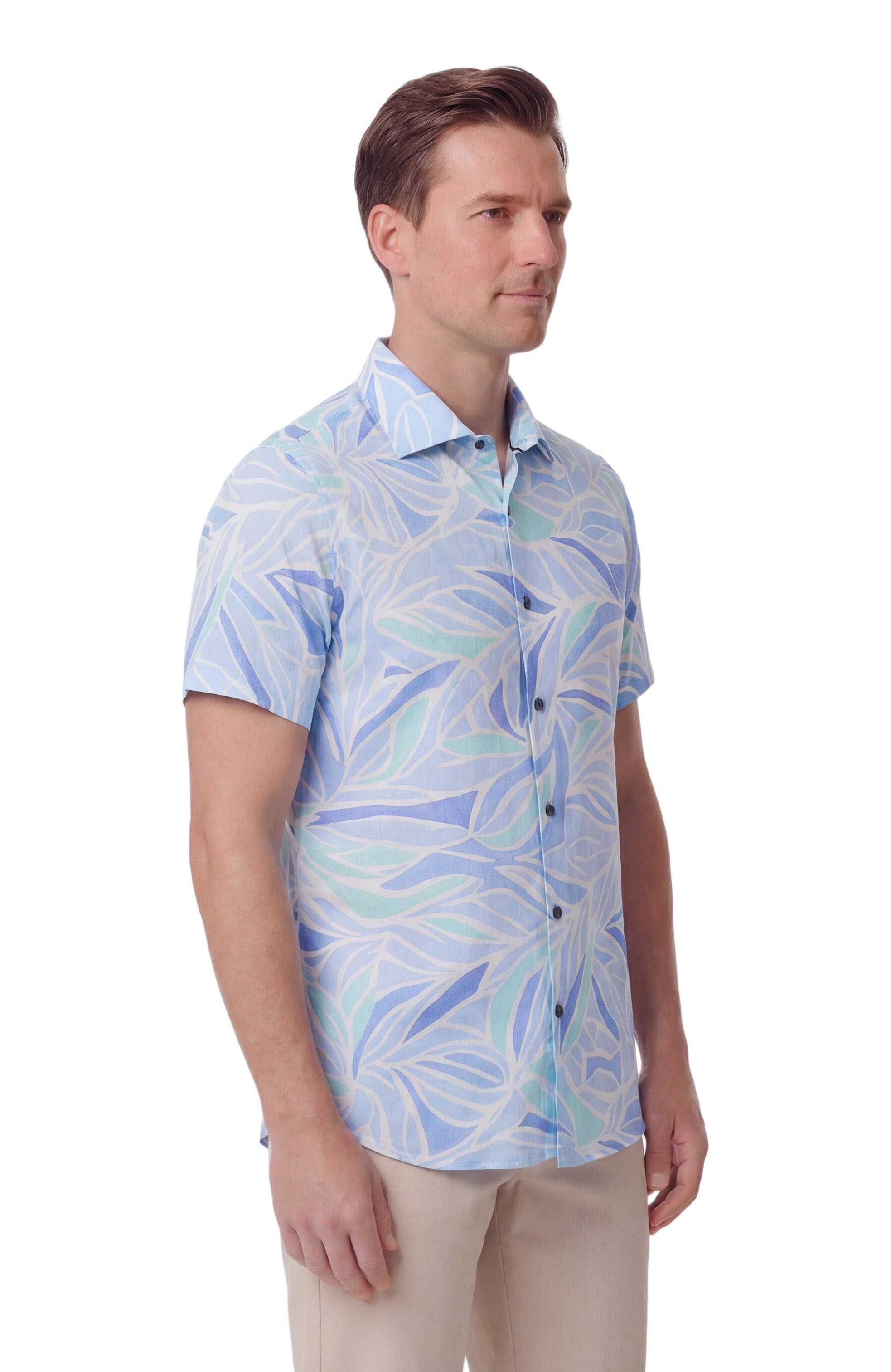 Lords of Harlech Simple Leaves Short Sleeve Fine Linen Shirt (Men ...