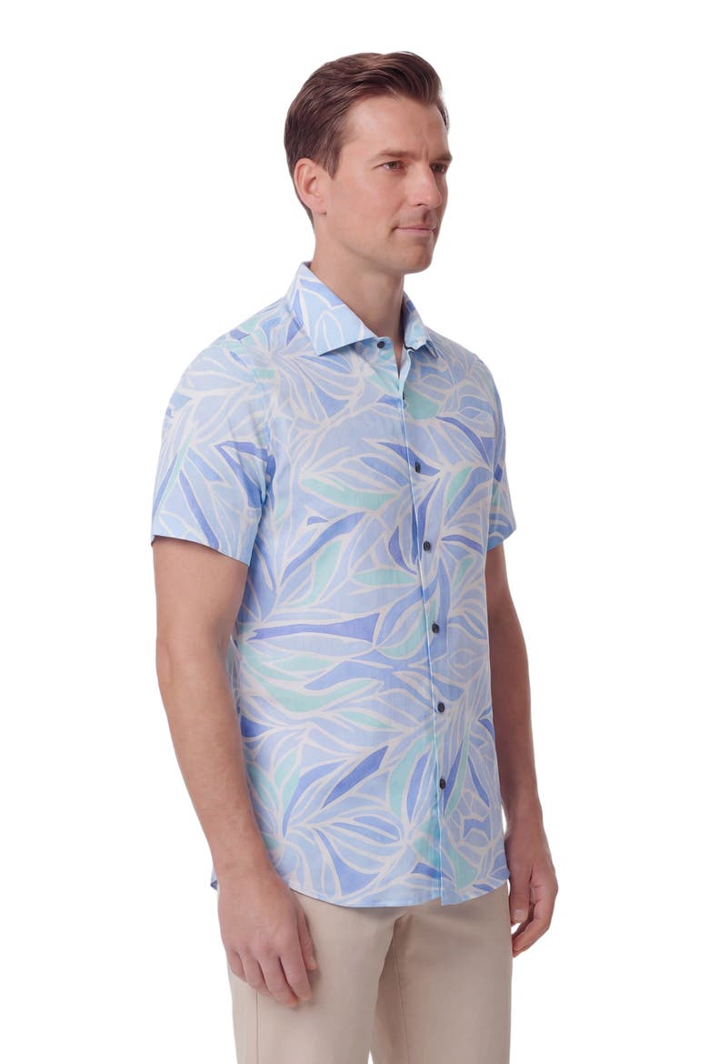 Simple Leaves Short Sleeve Fine Linen Shirt, Alternate, color, SIMPLE LEAVES BLUE