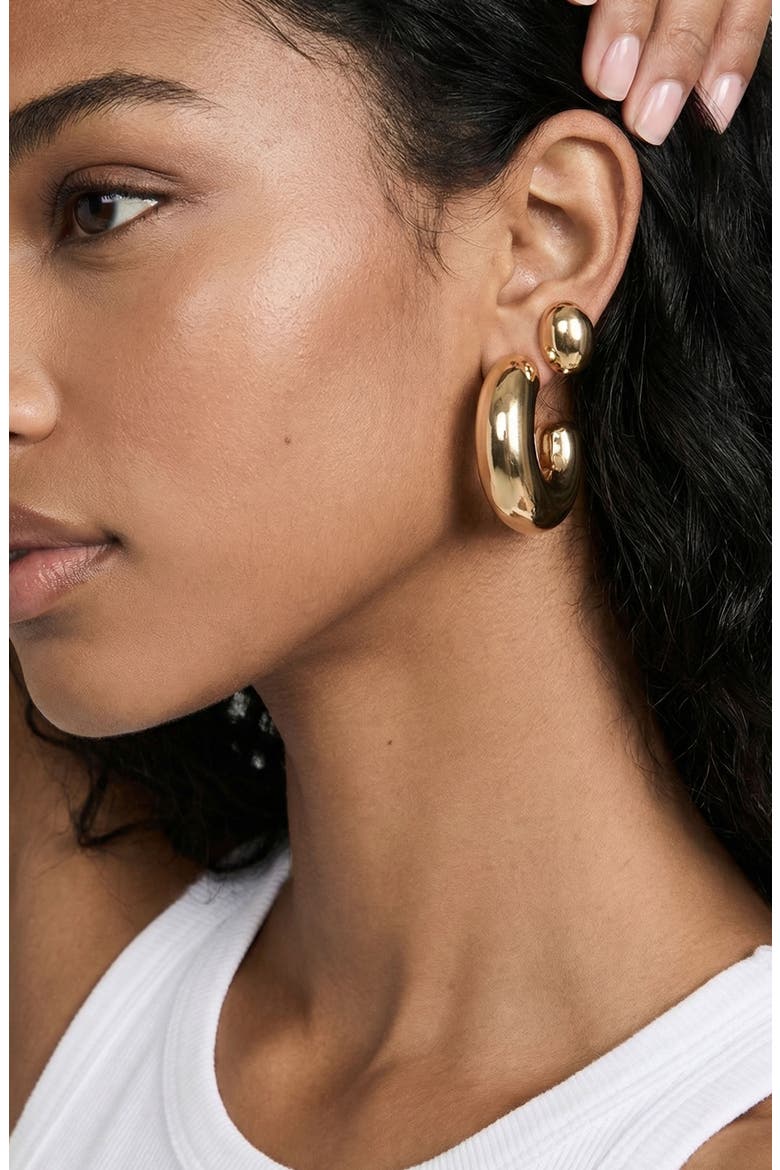 Set of 2 Pairs Thick Dome Hoop & Stud Earrings, Alternate, color, GOLD