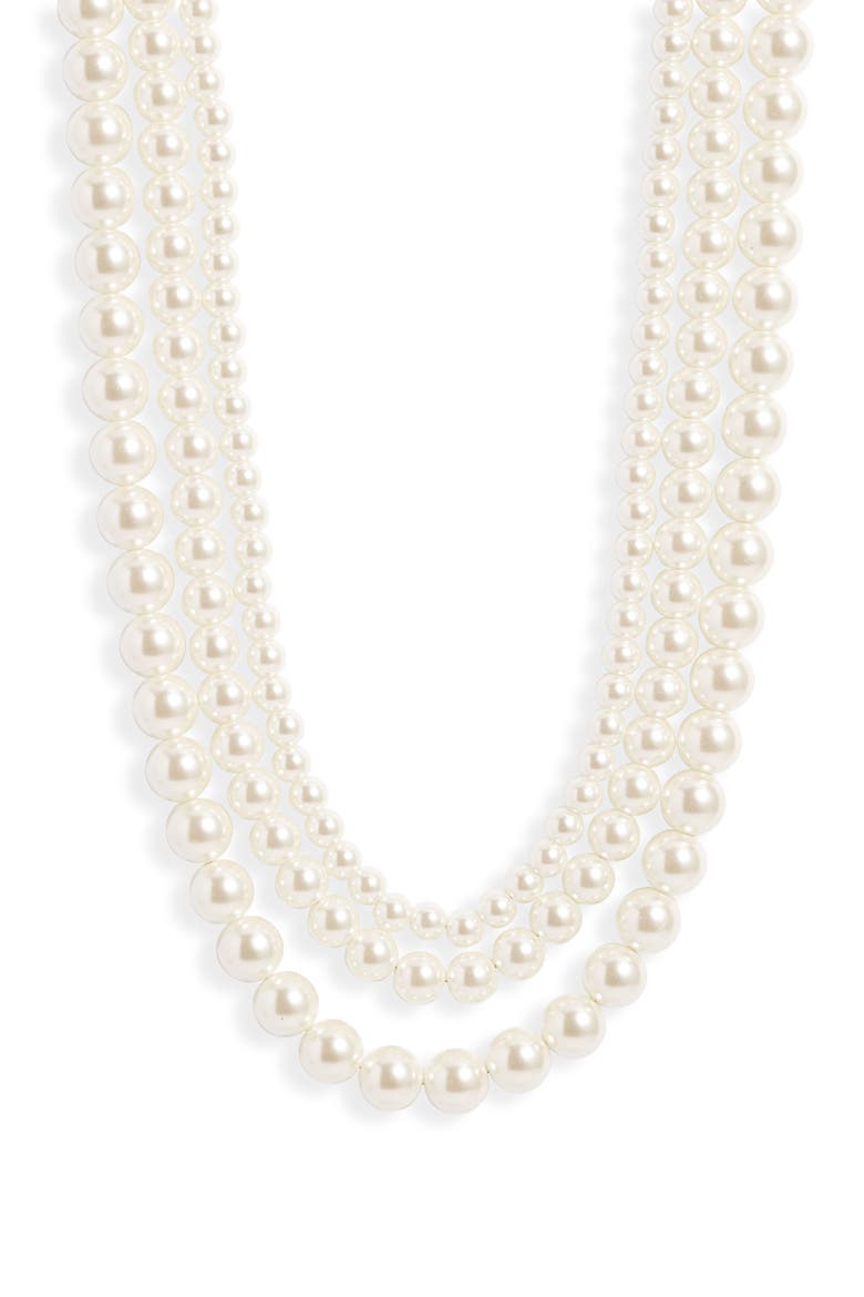 Graduated Imitation Pearl 18-Inch Collar Necklace, Main, color, WHITE- GOLD