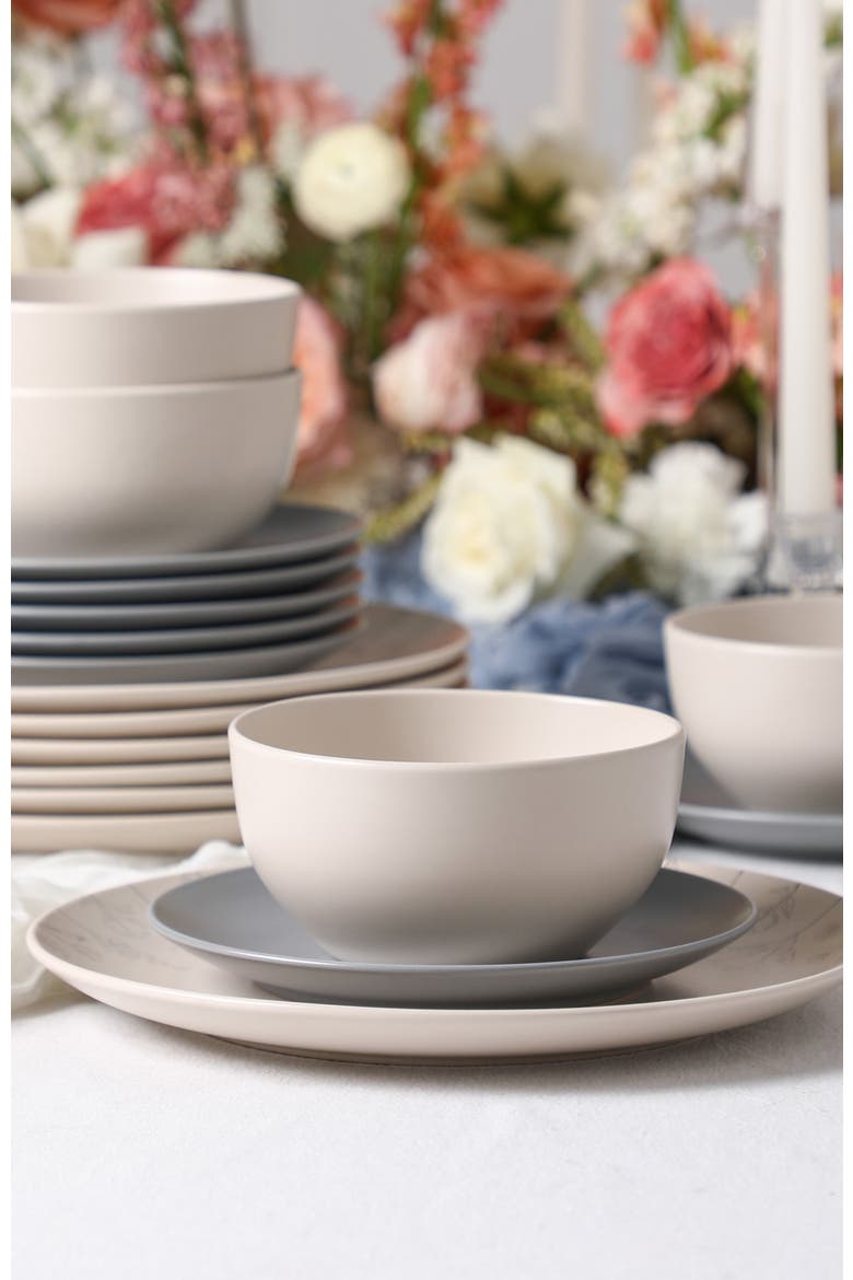 Camelia Stoneware 12-Piece Dinnerware Set, Alternate, color, Grey