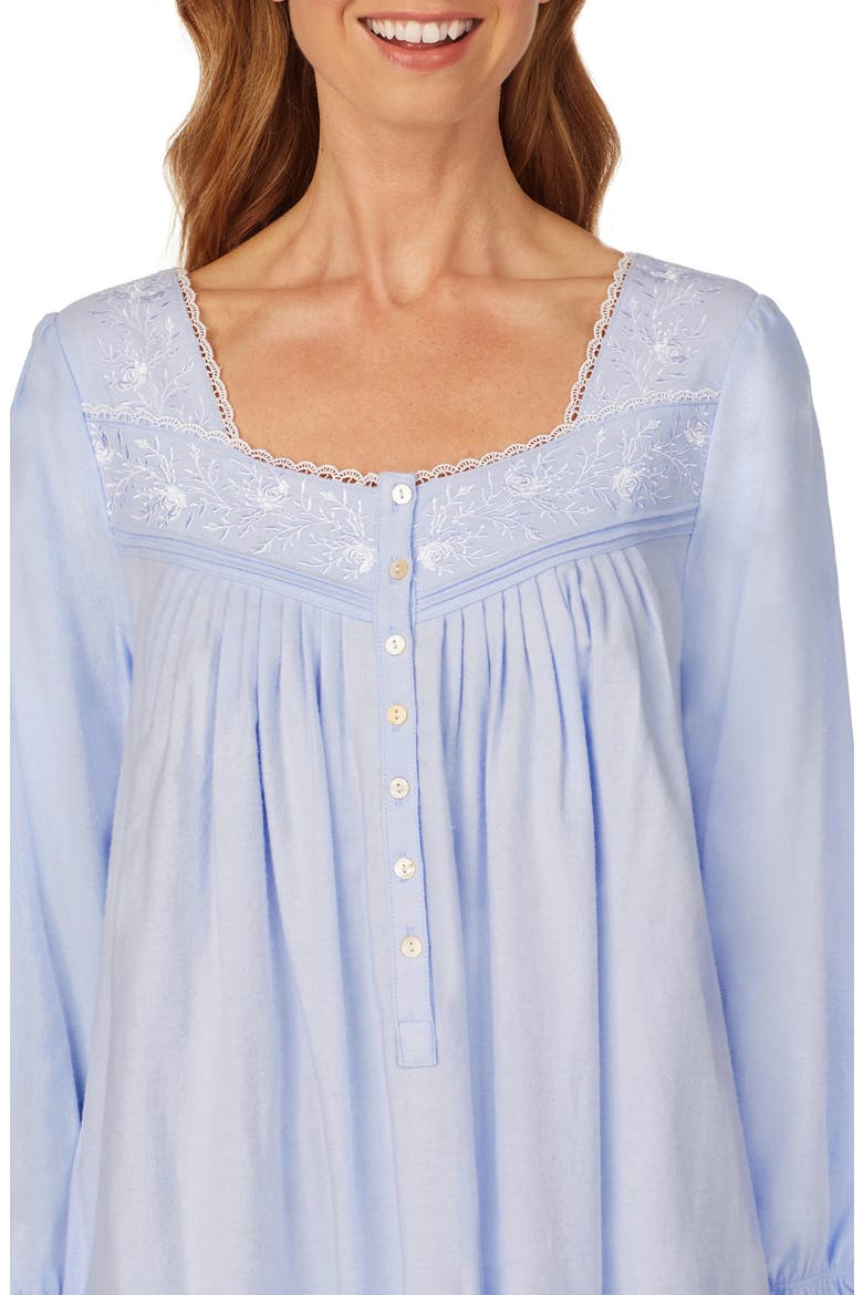 Long Sleeve Cotton Flannel Nightgown, Alternate, color, BLUE WHITE