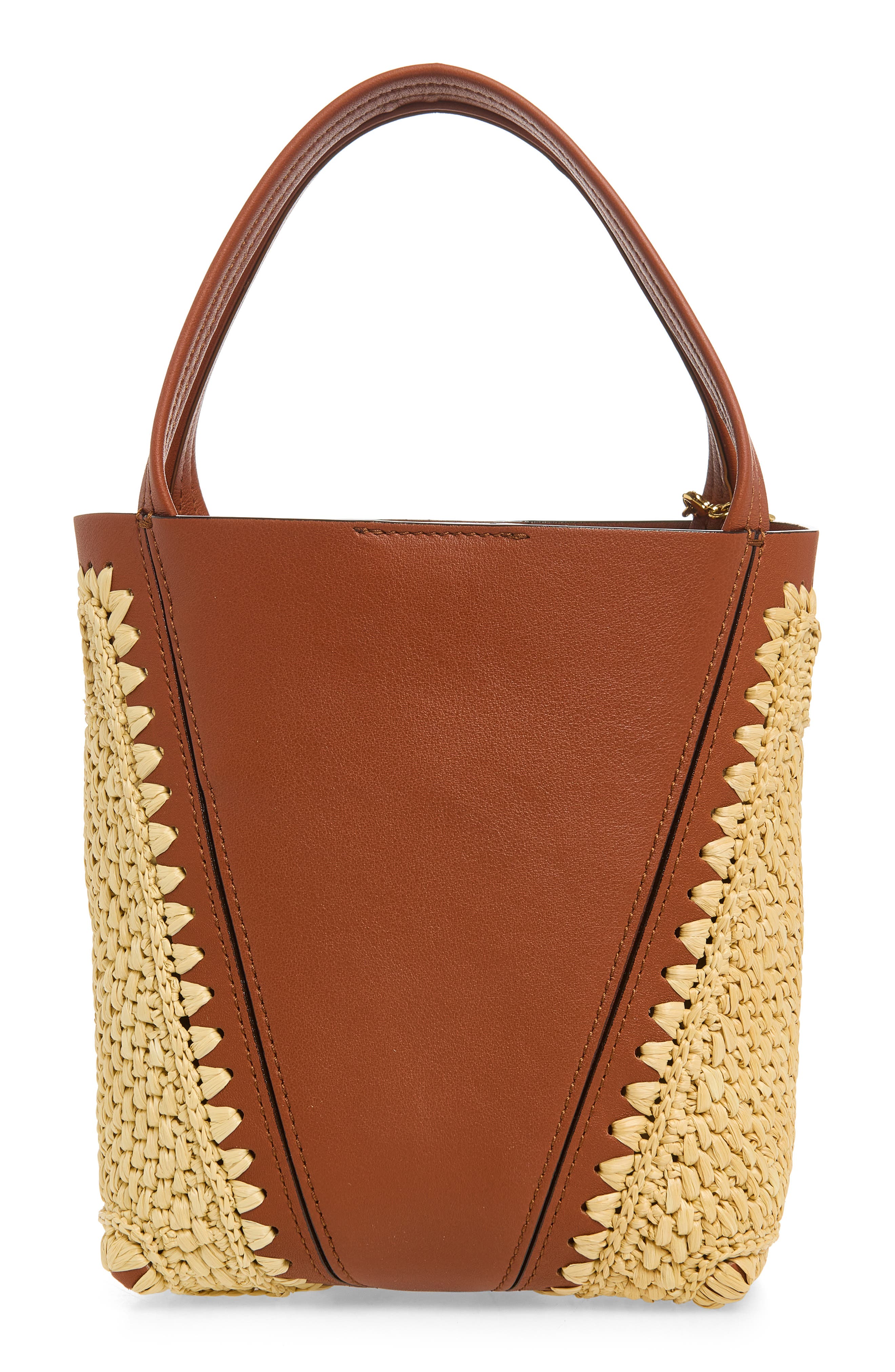 Chloé Crochet & Leather Spin Tote, Main, color, Clay Brown