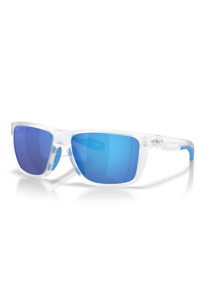 58mm Broadbill II Polarized Rectangle Sunglasses, Alternate, color, MATTE CLEAR / BLUE MIRROR 580G