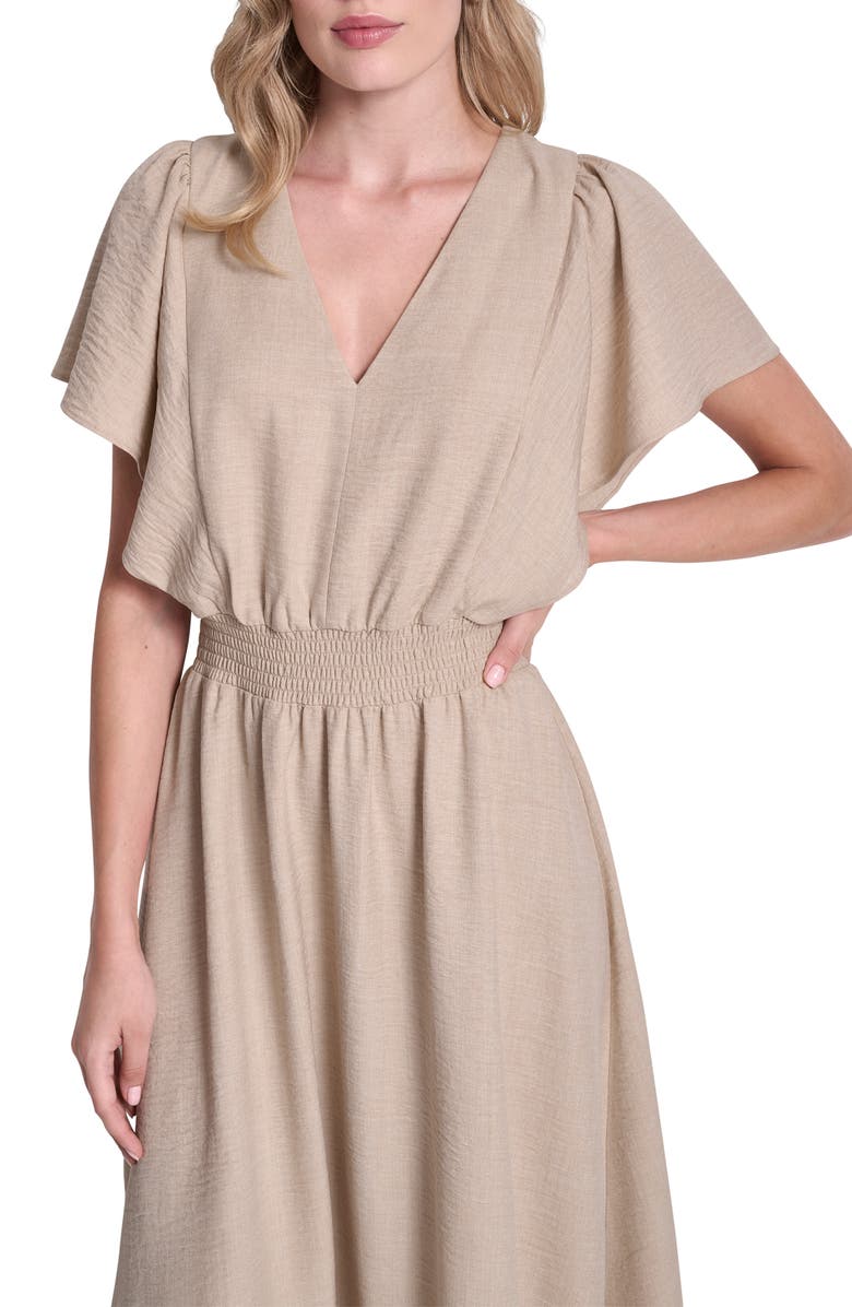 DKNY Smocked High-Low Dress, Alternate, color, Beige