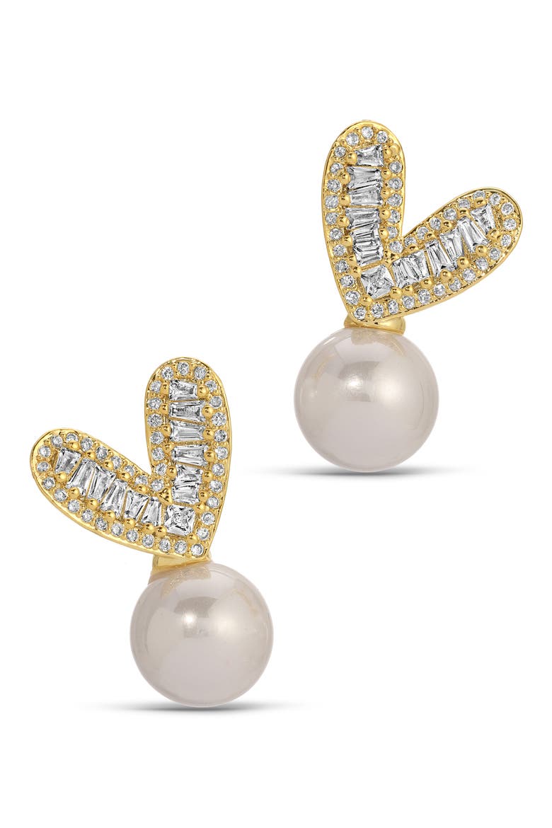 Hughes CZ & Imitation Pearl Stud Earrings, Main, color, GOLD