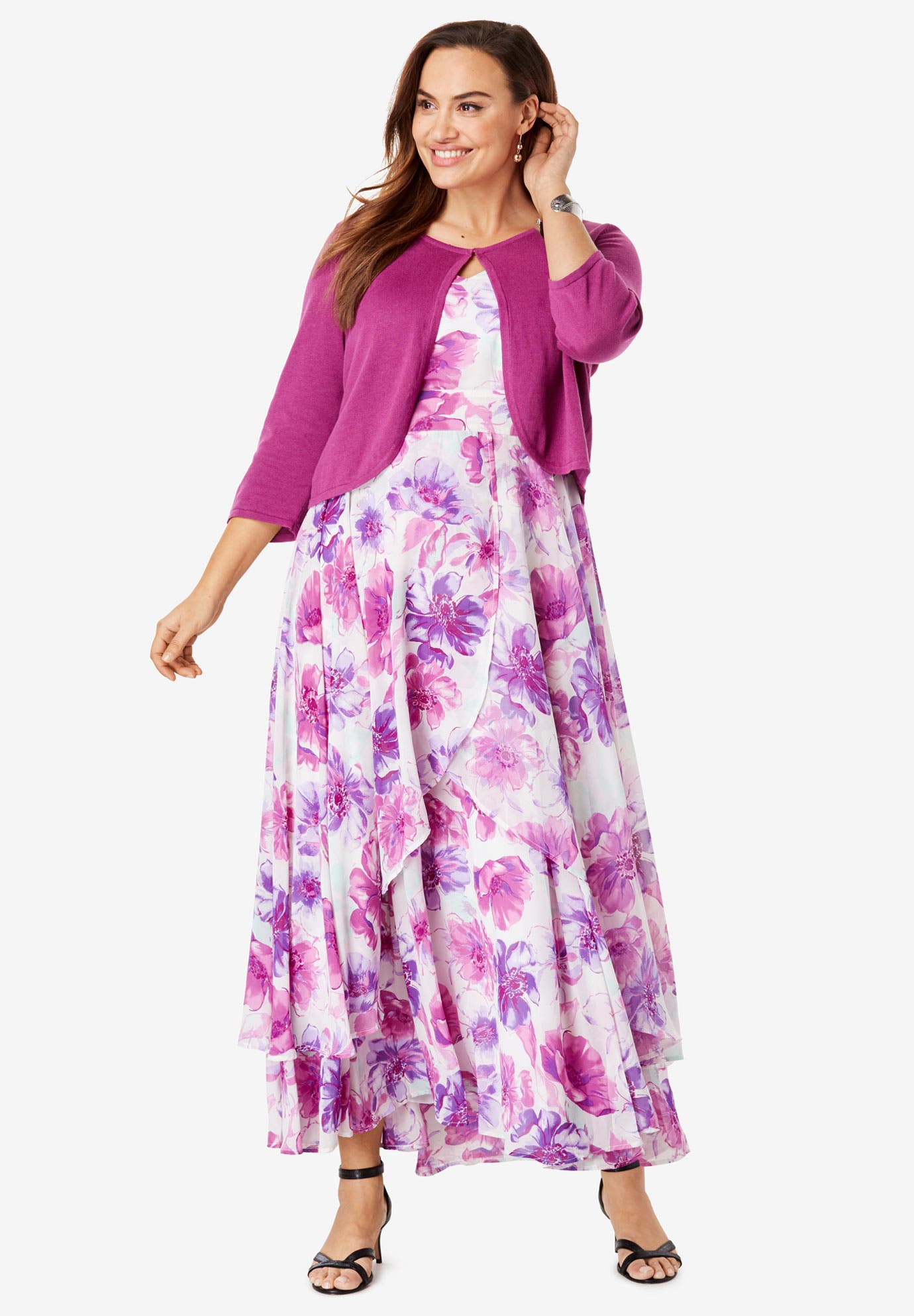 jessica london flyaway maxi dress Jessica London Women's Plus Size Petite Georgette Flyaway Maxi Dress