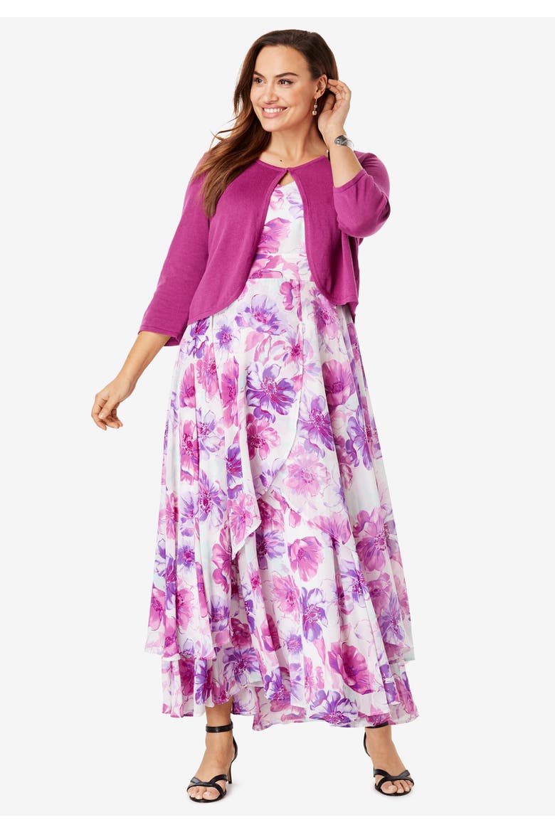 Georgette Flyaway Maxi Dress, Alternate, color, BLACK FLORAL