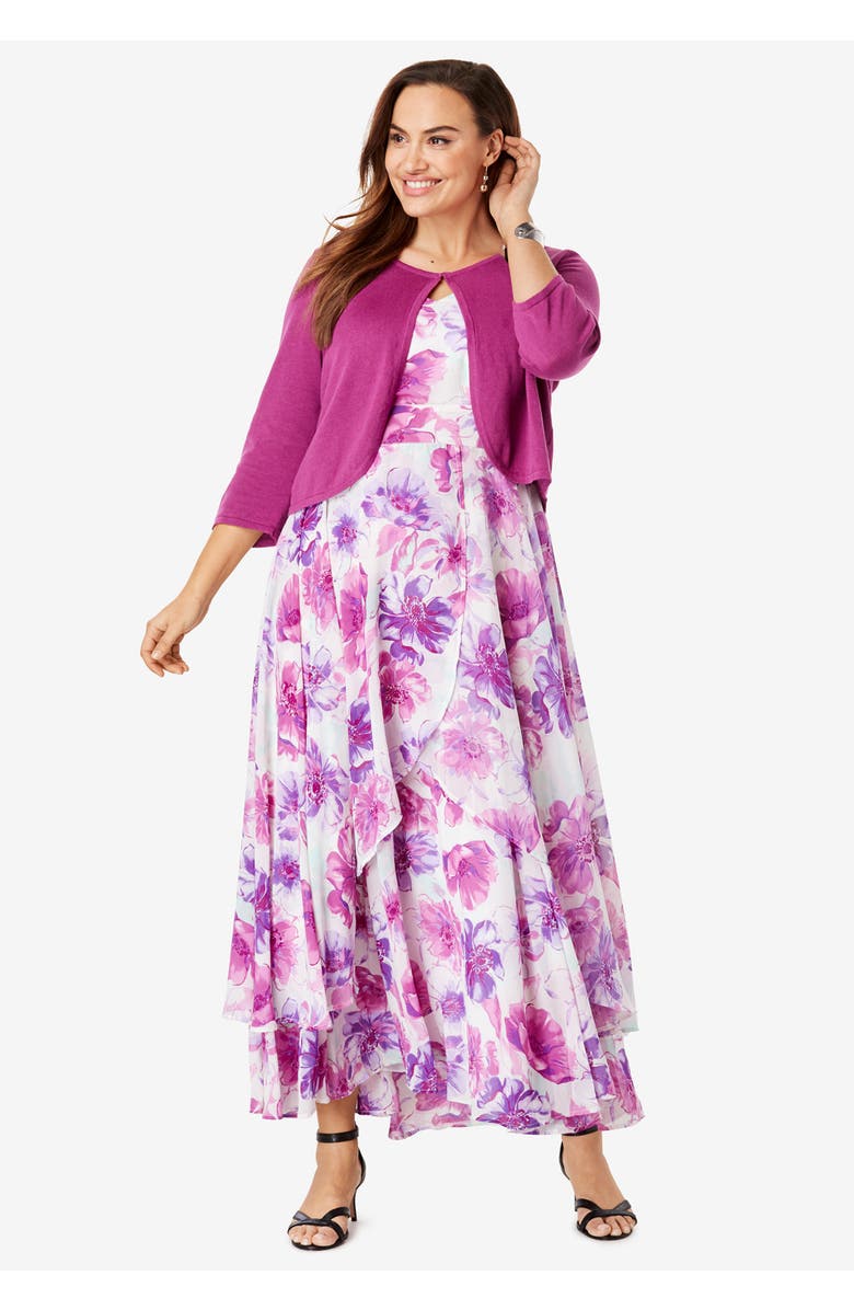 Jessica London Petite Georgette Flyaway Maxi Dress, Alternate, color, Black Floral