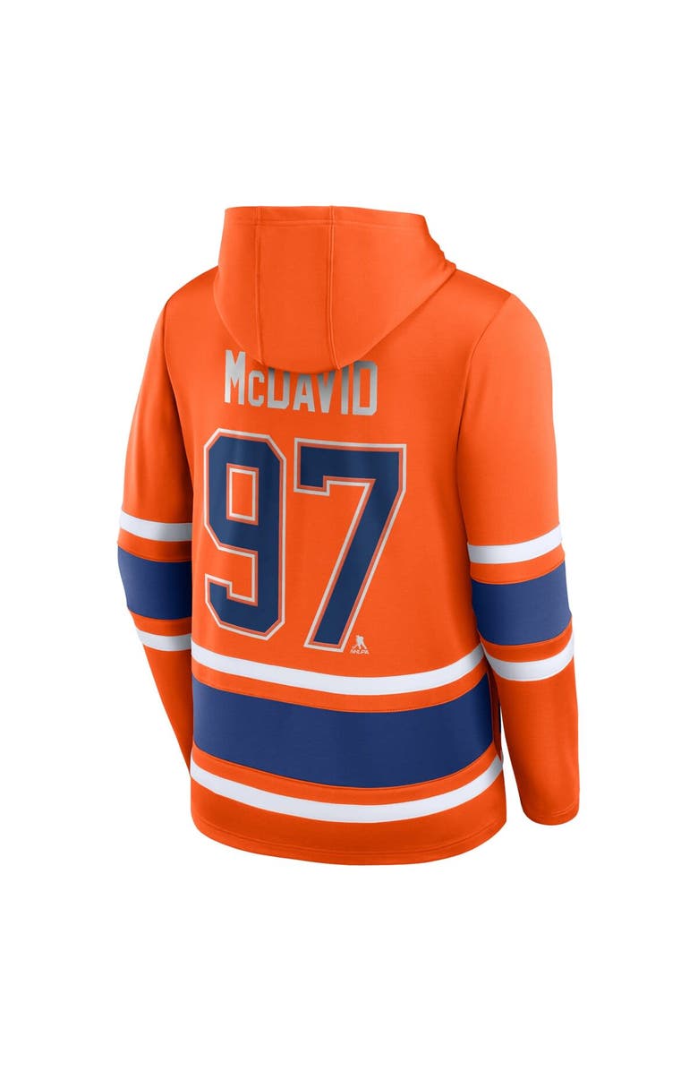FANATICS Men's Fanatics Branded Connor McDavid Orange Edmonton Oilers Name & Number Lace-Up Pullover Hoodie, Alternate, color, 
