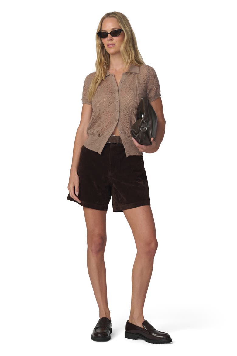 Harlowe Faux Suede Shorts, Alternate, color, DARK CHOCOLATE