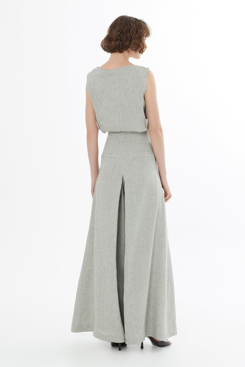 Green Belted Wide-Leg Linen Trousers, Alternate, color, Green