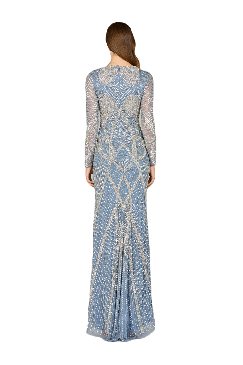 V Neck Beaded Long Sleeve Dress, Alternate, color, InkBlue