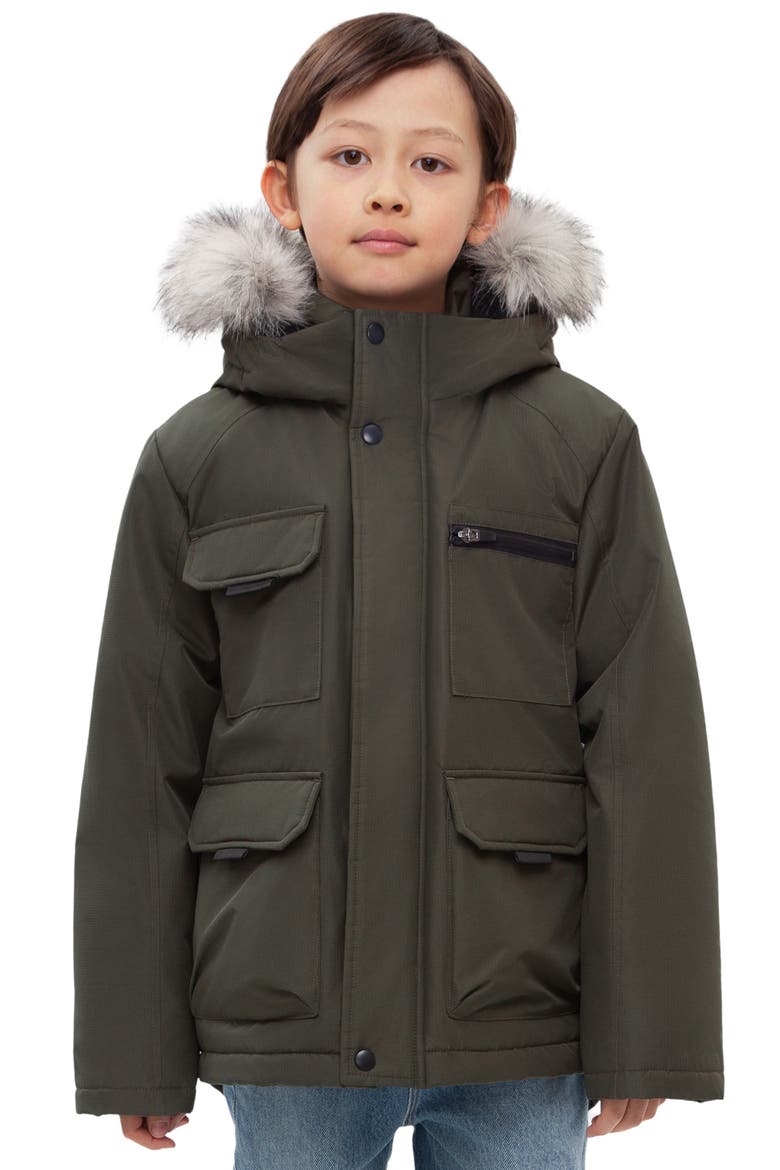 Kids' Parka Coat with Detachable Trim, Main, color, Olive