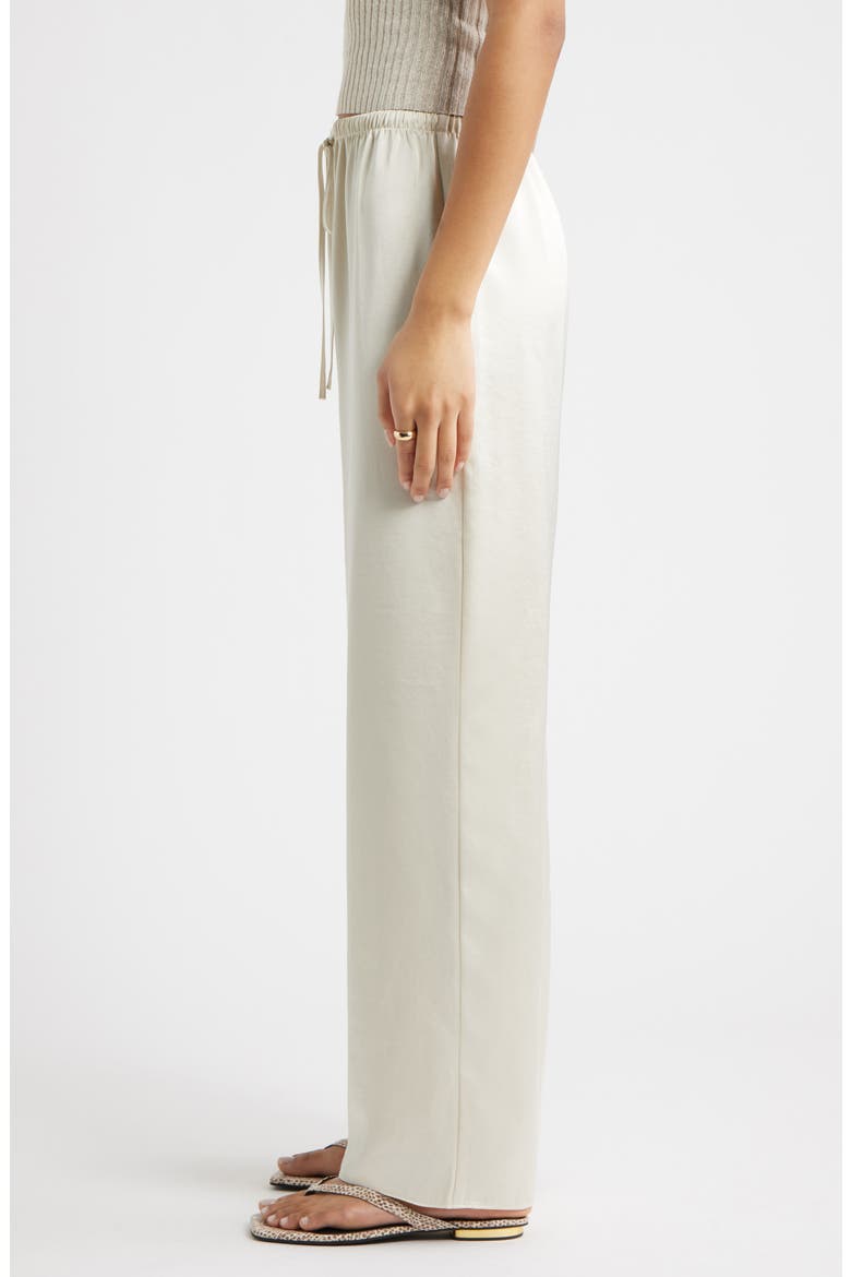 Drawstring Waist Satin Pants, Alternate, color, IVORY DOVE