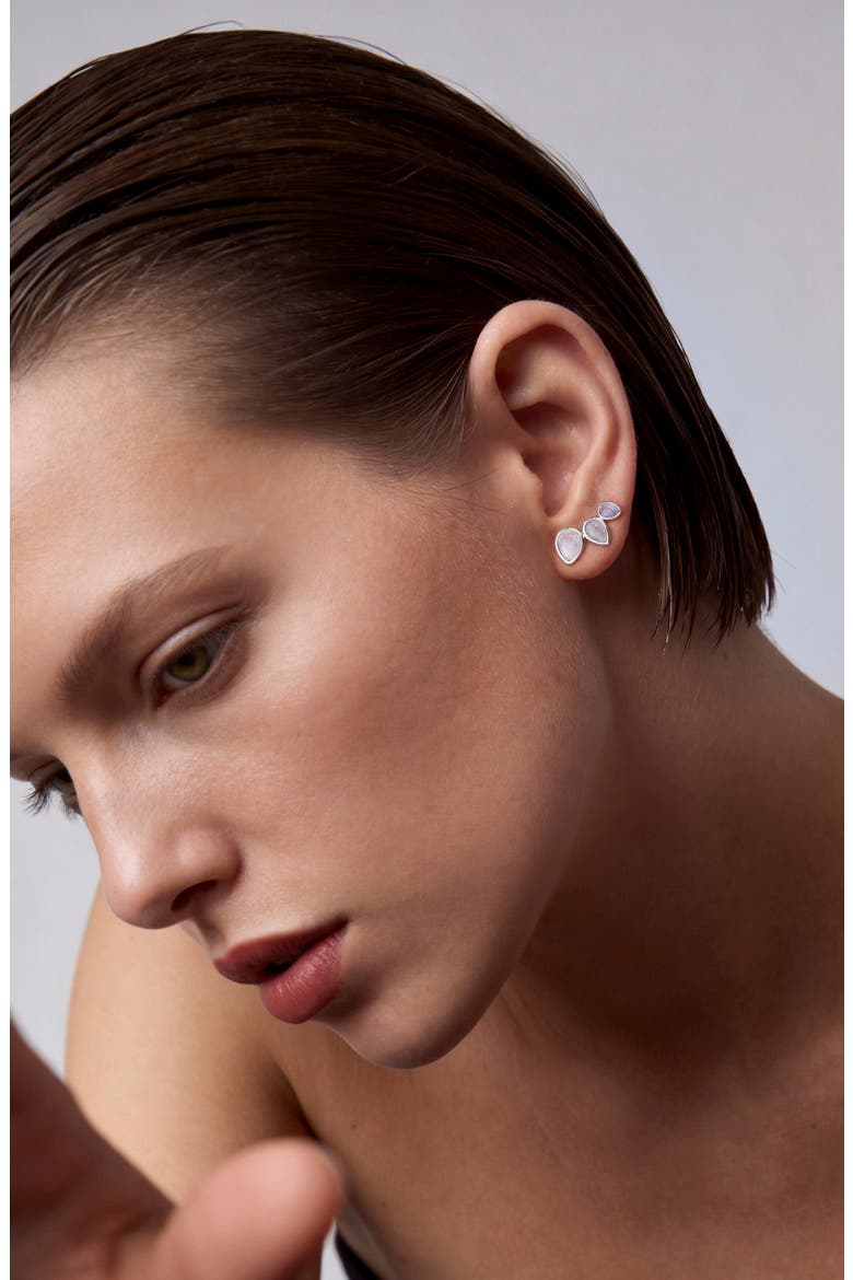 Marquise Moonstone Crawler Earrings, Alternate, color, WHITE/ SILVER