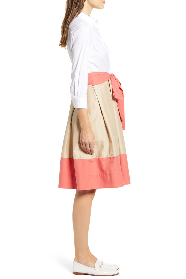 Colorblock Cotton Blend Shirtdress, Alternate, color, BRIGHT WHITE/ KHAKI