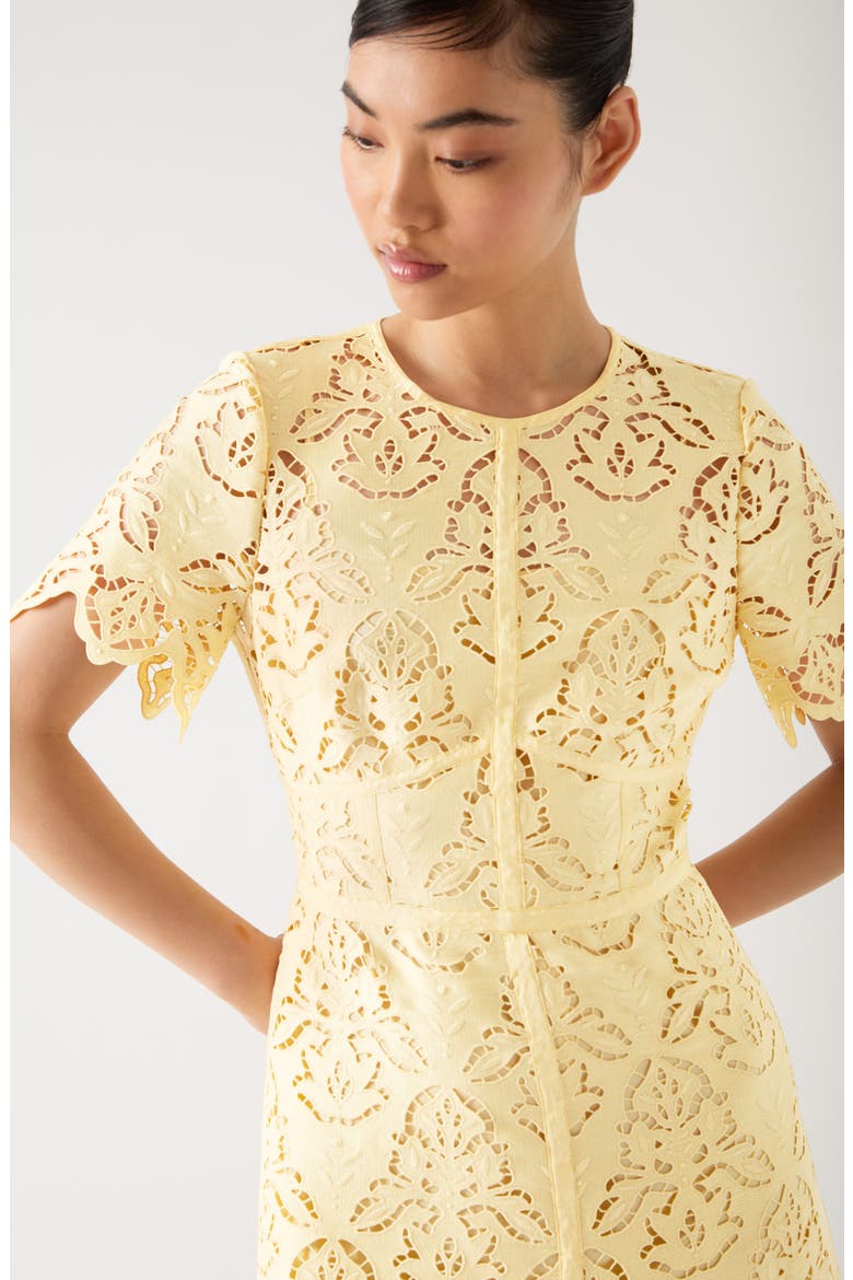Georgia Short Sleeve Embroidered Cutout Midi Dress, Alternate, color, YELLOW