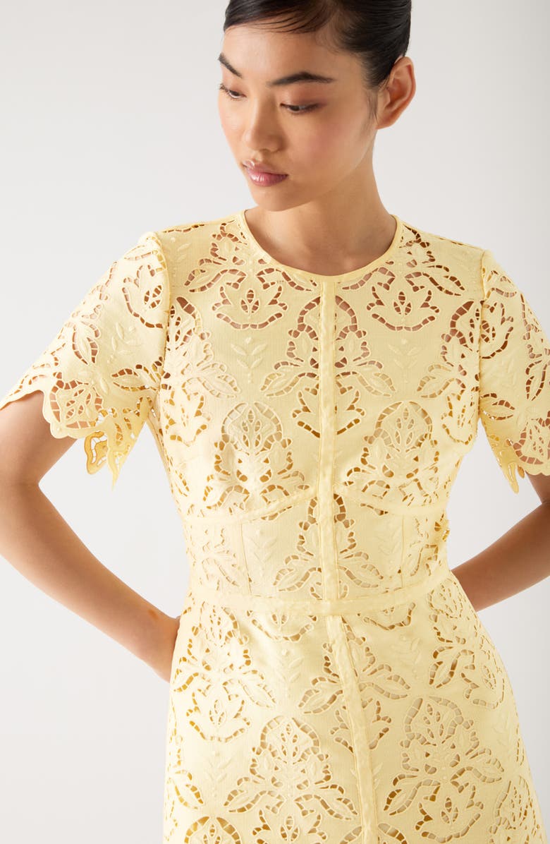 LK Bennett Georgia Short Sleeve Embroidered Cutout Midi Dress, Alternate, color, 