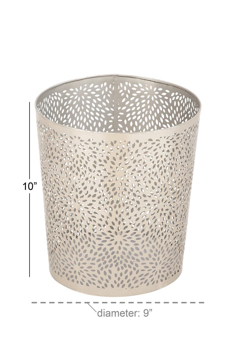 COSMO BY COSMOPOLITAN Silvertone Metal Glam Small Waste Bin with Laser Carved Floral Design, Alternate, color, 