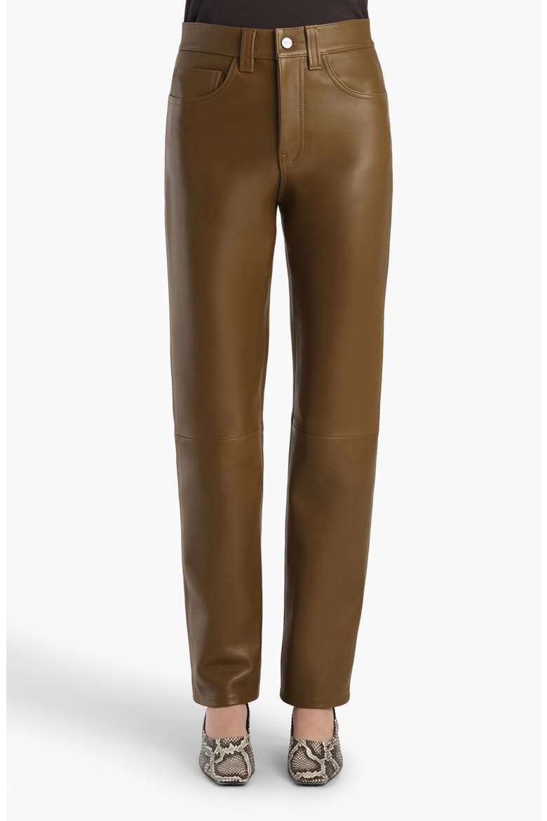 Callum Tapered Lambskin Leather Pants, Main, color, DARK OLIVE