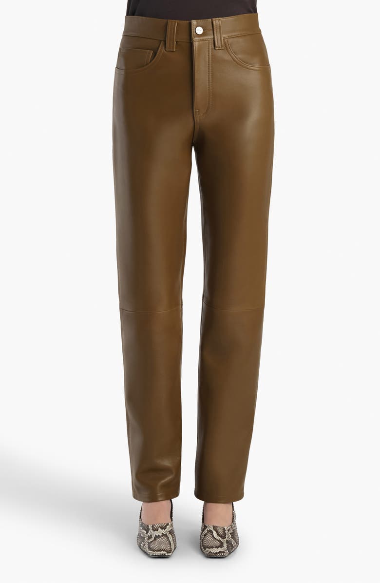 Khaite Callum Tapered Lambskin Leather Pants, Main, color, Dark Olive