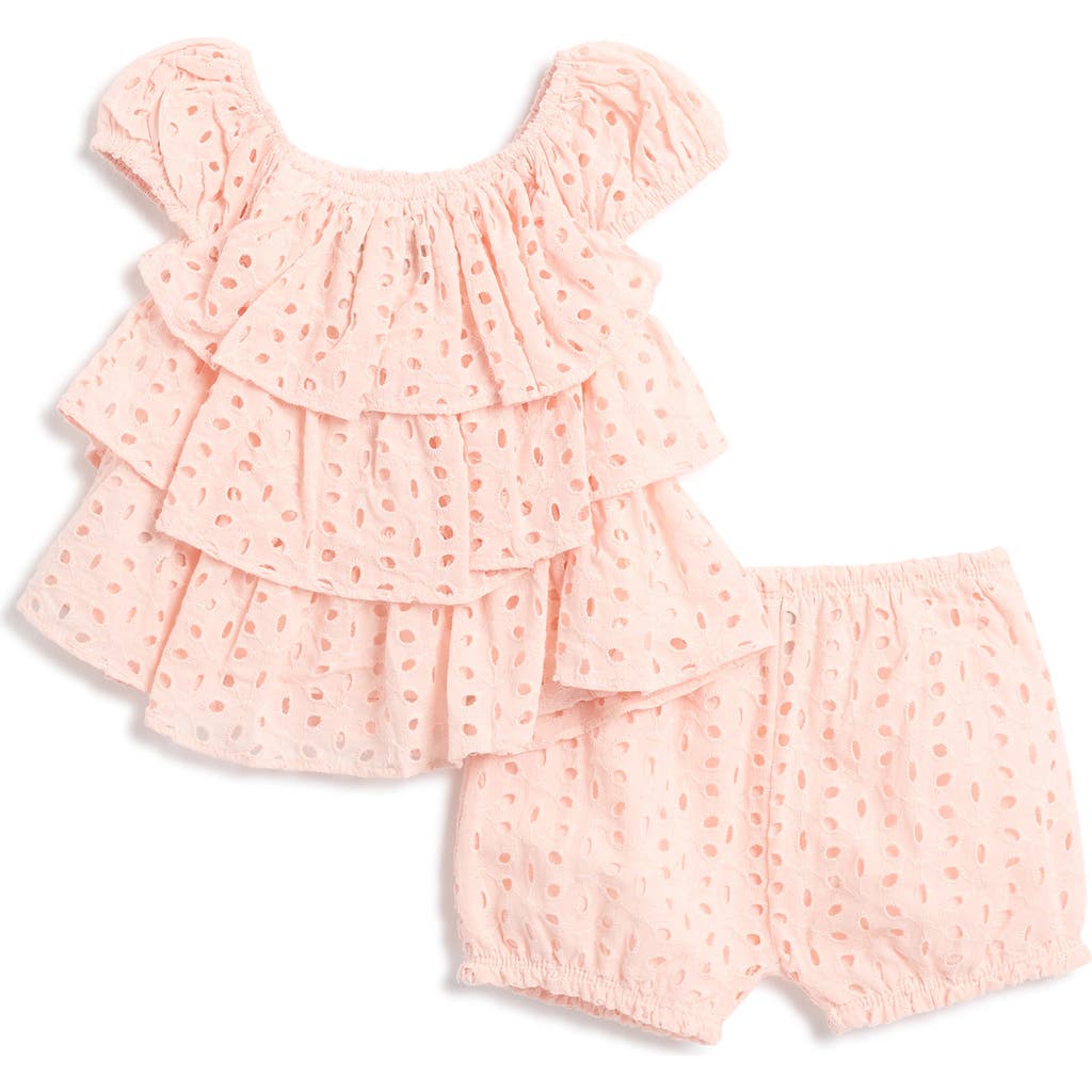 7 For All Mankind Eyelet Ruffle Tunic & Shorts Set In Pale Pink