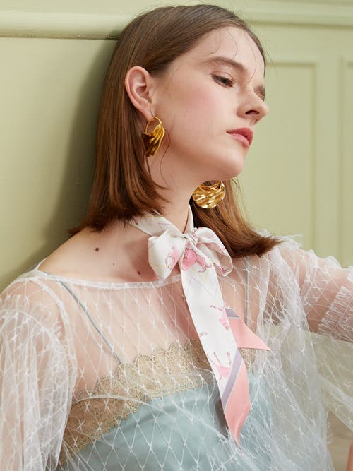 Lost Pattern Nyc "antelope" Silk Skinny Scarf In White