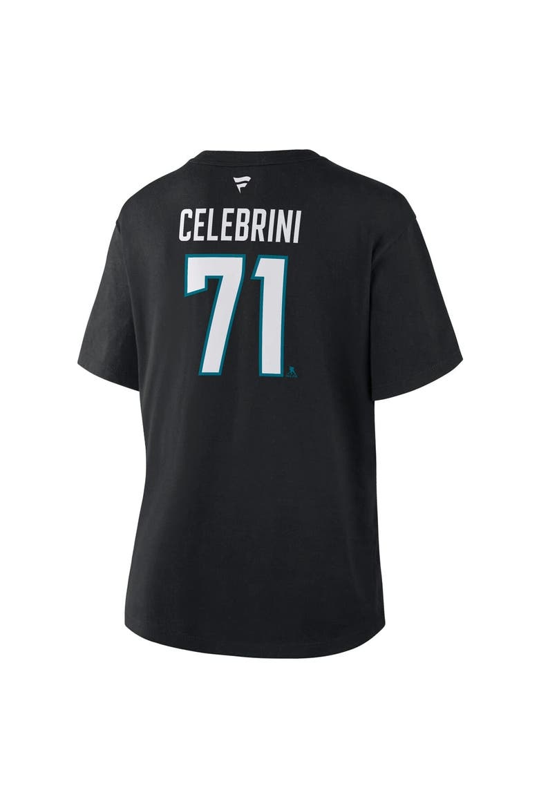 Women's Fanatics Macklin Celebrini Black San Jose Sharks Authentic Stack Name & Number T-Shirt, Alternate, color, Black