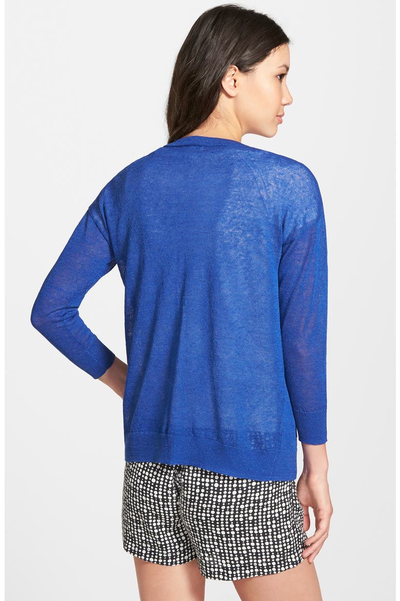 Three-Quarter Sleeve V-Neck Cardigan, Alternate, color, BLUE MAZARINE