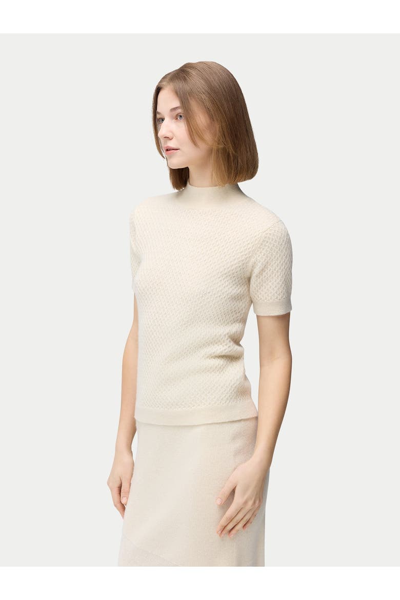 Short-Sleeve Textured Cashmere Top, Alternate, color, off white