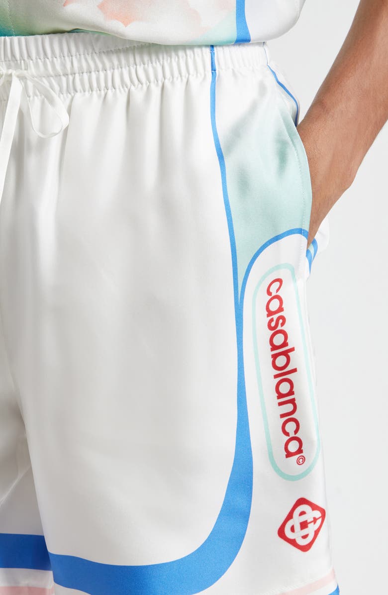 Casablanca Fuji Icon Drawstring Silk Shorts, Alternate, color, Fuji Dream