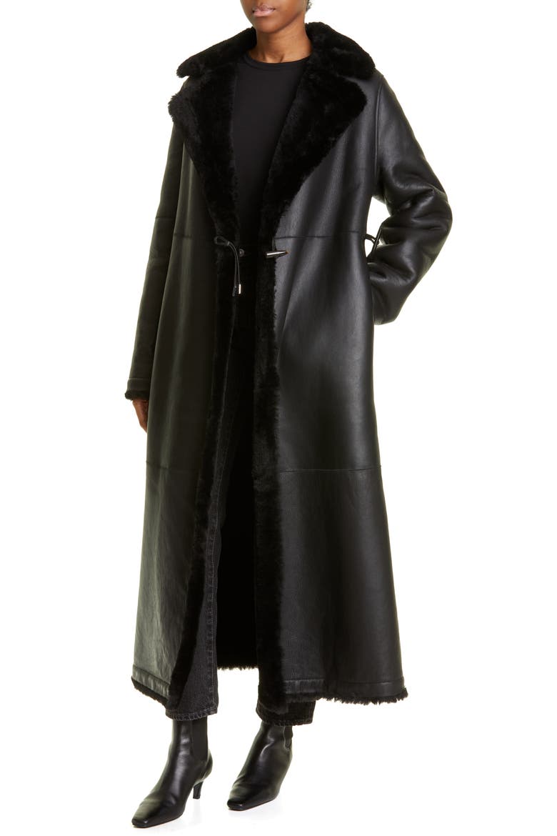 Mary Genuine Shearling Wrap Coat, Alternate, color, BLACK