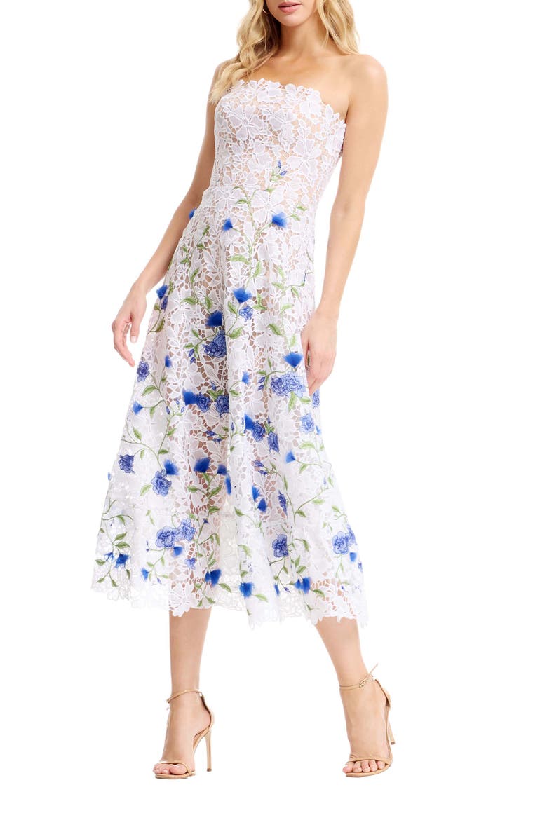 Kailyn Strapless Floral Embroidered Lace Cocktail Dress, Alternate, color, WHITE MULTI
