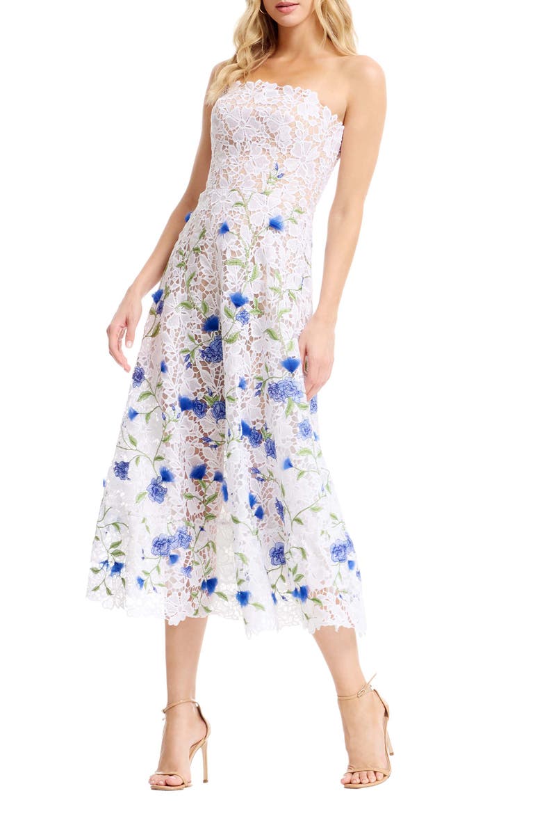 Dress the Population Kailyn Strapless Floral Embroidered Lace Cocktail Dress, Alternate, color, White Multi