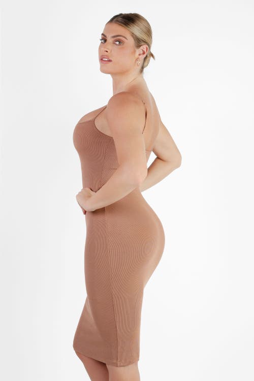Popilush Shapewear Modal Sculpting Bodycon Dress In Camel
