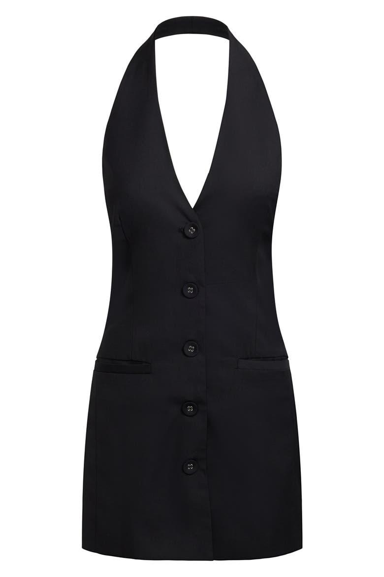 Button Front Halter Dress, Alternate, color, ONYX