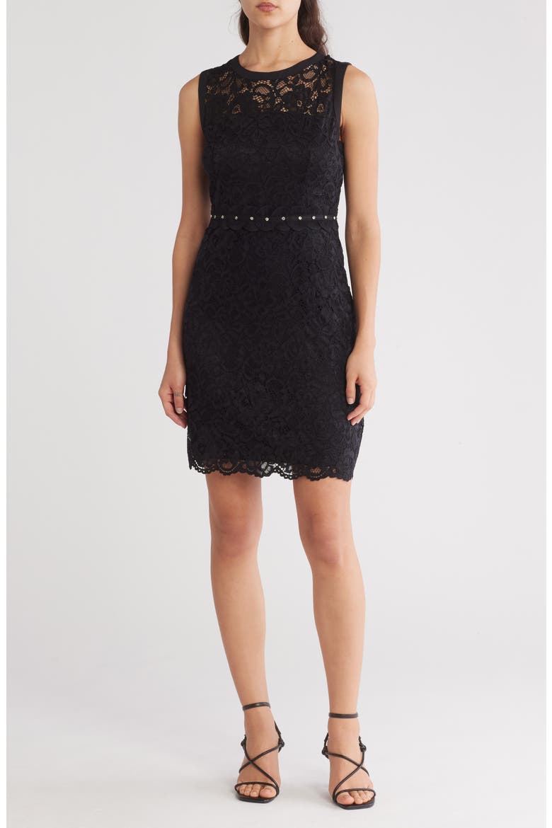 Lace Sheath Minidress, Main, color, BLACK