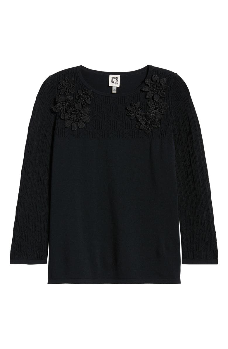 Anne Klein 3D Floral Appliqué Yoke Sweater, Alternate, color, Anne Black