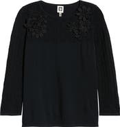 Anne Klein 3D Floral Appliqué Yoke Sweater