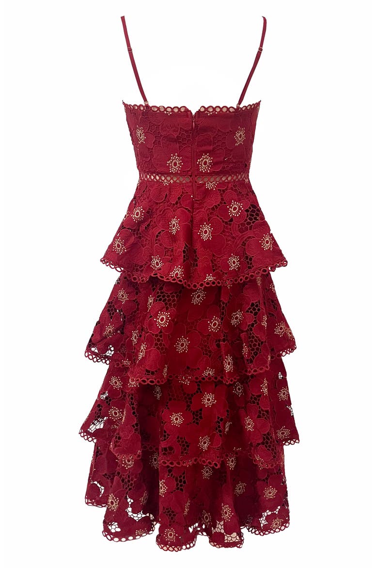 Eartha Eyelet Embroidery Midi Dress, Alternate, color, BURGUNDY