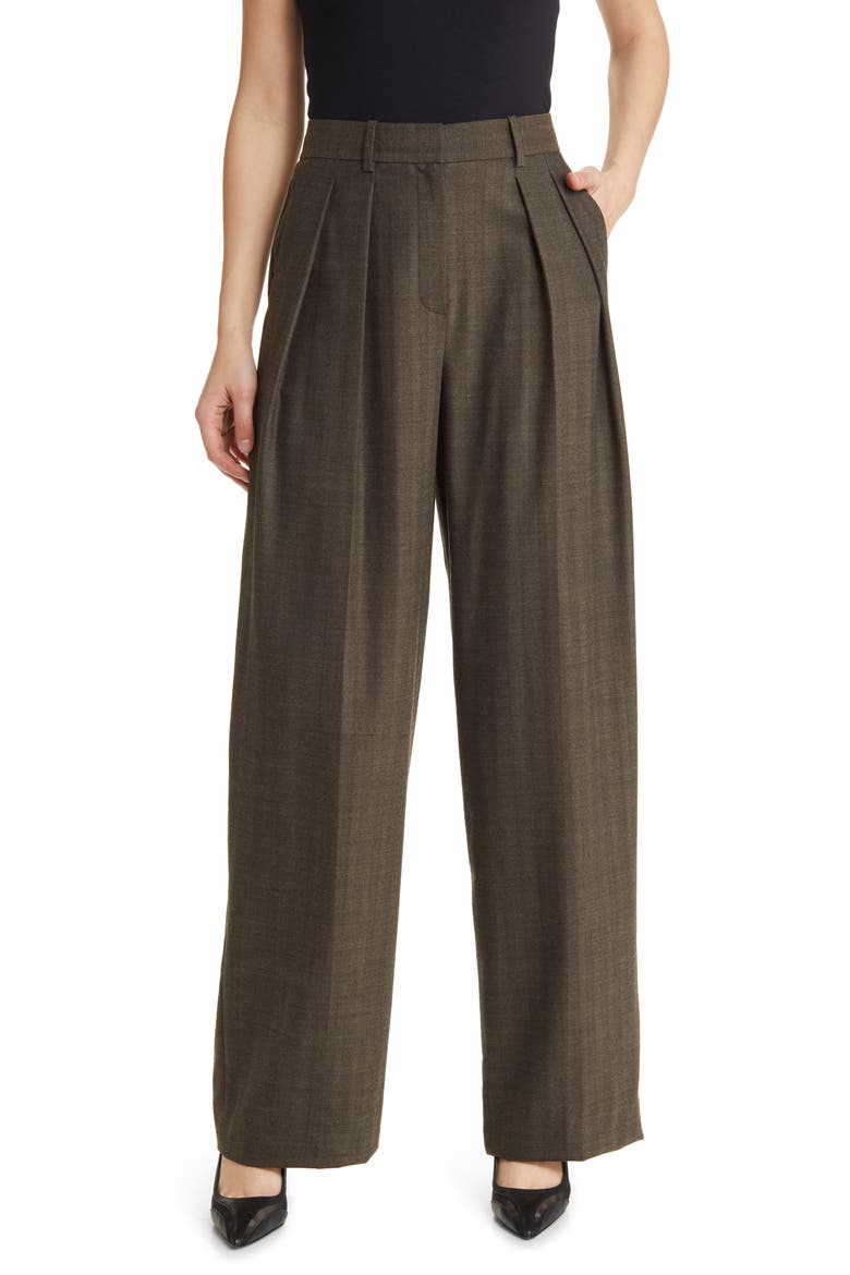 Double Pleat Wool Blend Pants, Main, color, BLACK MULTI