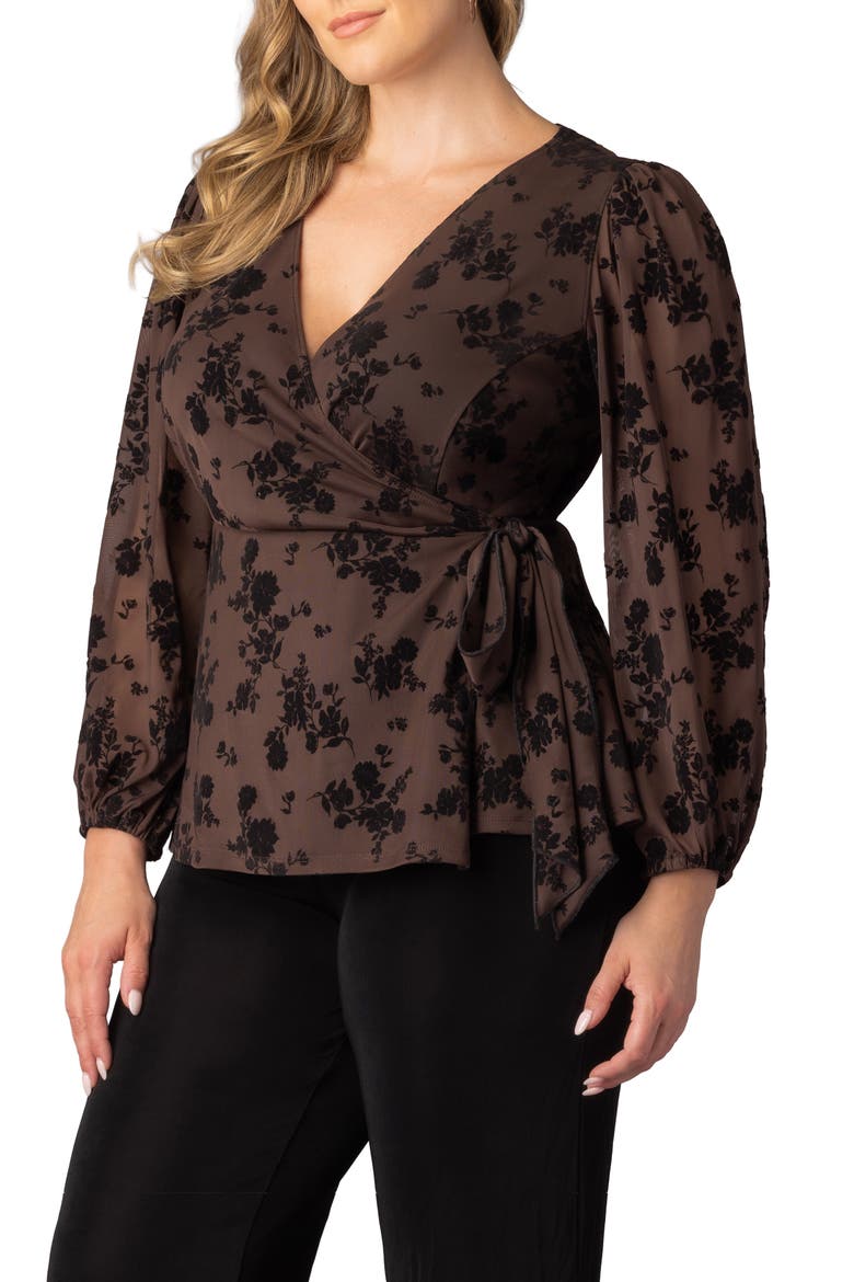 Alissa Print Wrap Top, Alternate, color, SABLE FLOCKED FLORALS