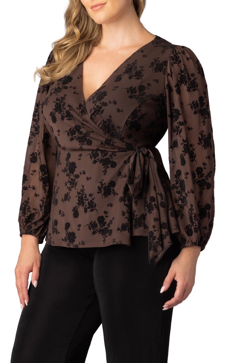 Kiyonna Alissa Print Wrap Top, Alternate, color, Sable Flocked Florals