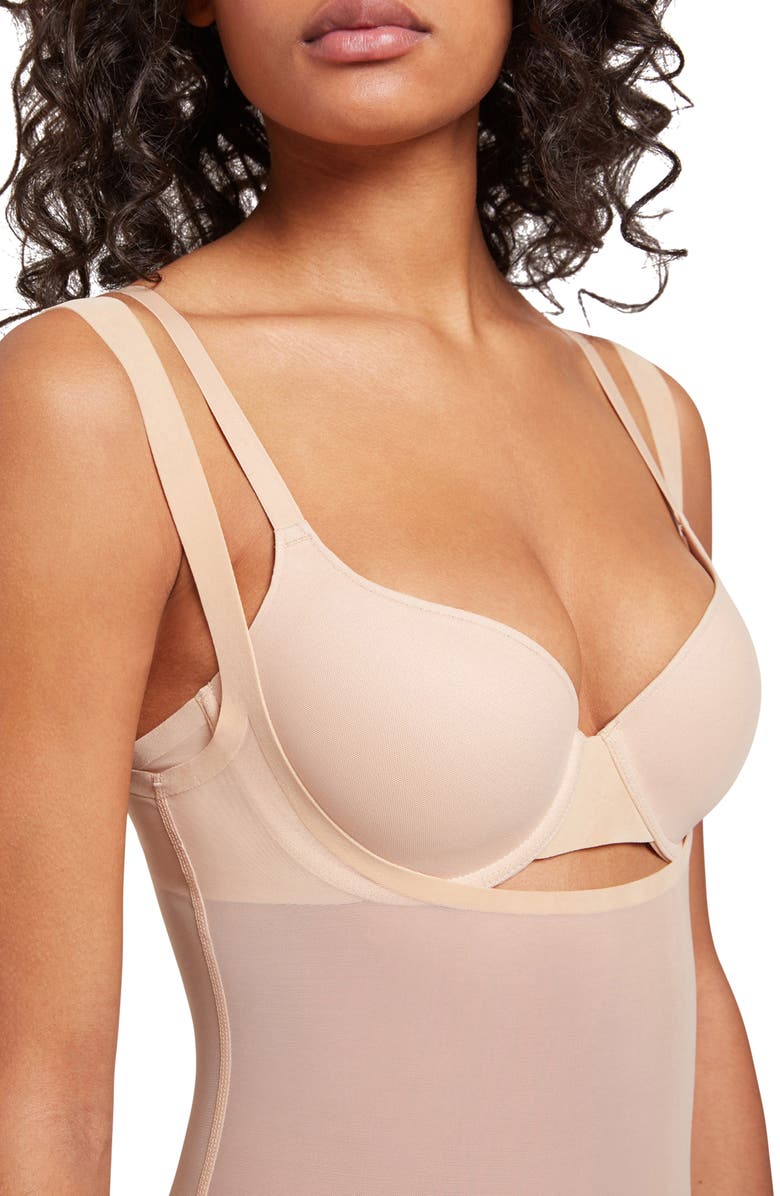 Wolford Mesh Forming Bodysuit, Alternate, color, Clay