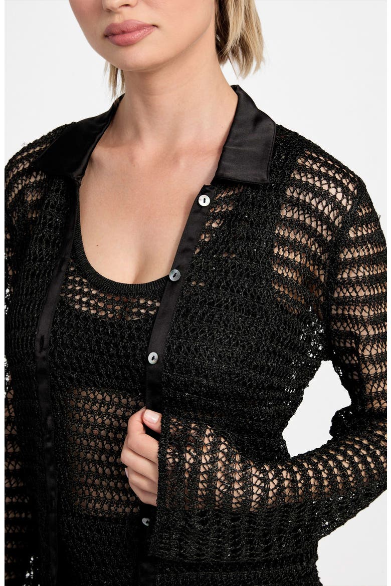 Bella Sequin Open Stitch Shirt, Alternate, color, JET BLACK MULTI